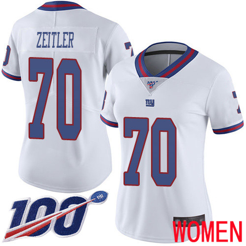 Women New York Giants #70 Kevin Zeitler Limited White Rush Vapor Untouchable 100th Season Football NFL Jersey->women nfl jersey->Women Jersey